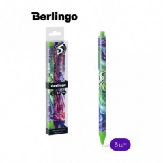 Ручка шариковая автоматическая Berlingo "Liquid Wave" синяя, 0,7мм, грип, рисунок на корпусе, 3шт., PET-бокс с ЕП