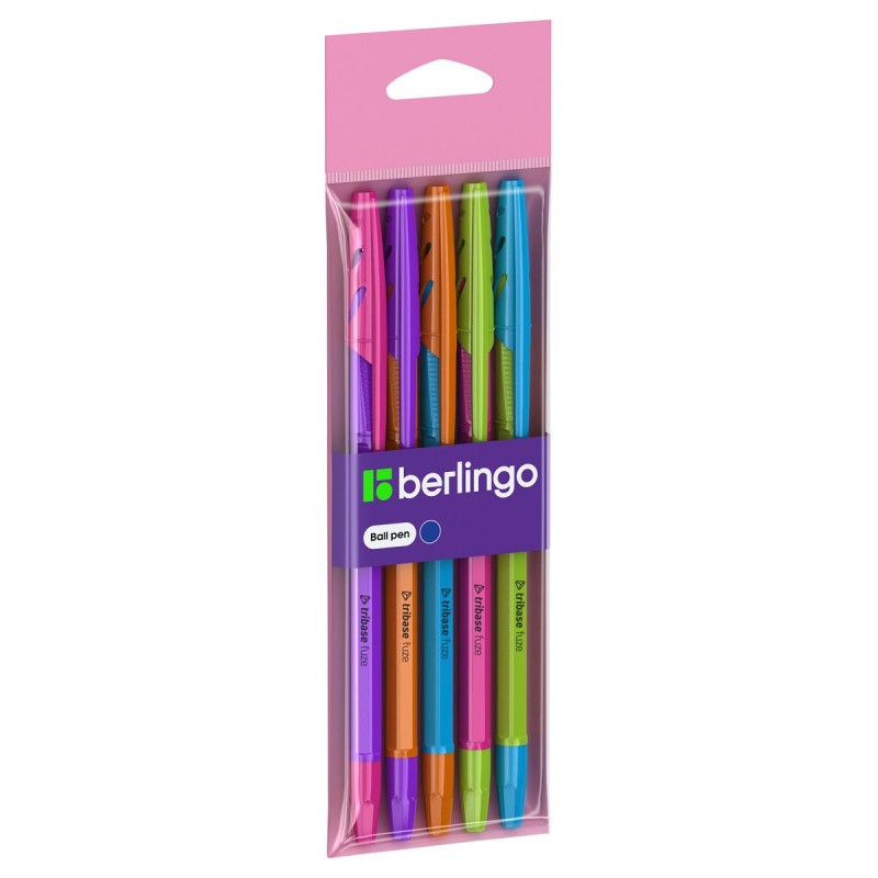 Ручка шариковая Berlingo "Tribase Fuze" синяя, 0,7мм, 5шт., пакет с европодвесом