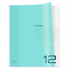 Тетрадь 12л., клетка BG "UniTone. Neon", пластиковая обложка, неон голубой