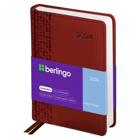 Ежедневник датированный 2024г., А6, 184л., кожзам, Berlingo "Vivella Prestige", коричневый