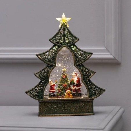 Новогодний фонарь светодиодный  Ёлка с Дедом Морозом 23х29х9.5 см, музыкальный, пластик, свечение тёплое белое
