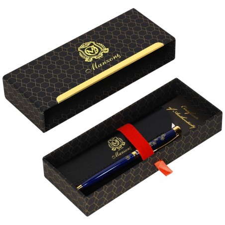 Шариковая ручка подарочная MANZONI AVELLINO, корпус синий, футляр кожзам