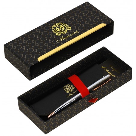 Ручка подарочная шариковая MANZONI TORINO, цвет серебристый/розовое золото, футляр кожзам