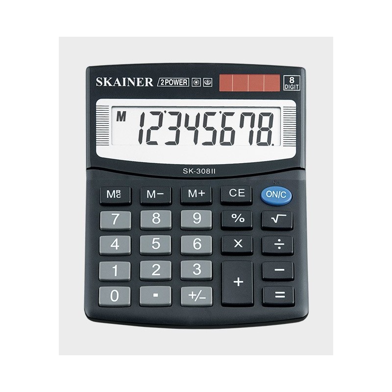 Калькулятор настольный мини 8-разрядный, SKAINER SK-308II, двойное питание, 100 x 124 x 32 мм, черный