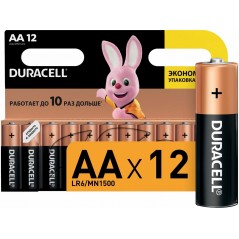 Батарейки пальчиковые Duracell AA (LR6) алкалиновые, 12 шт/уп.