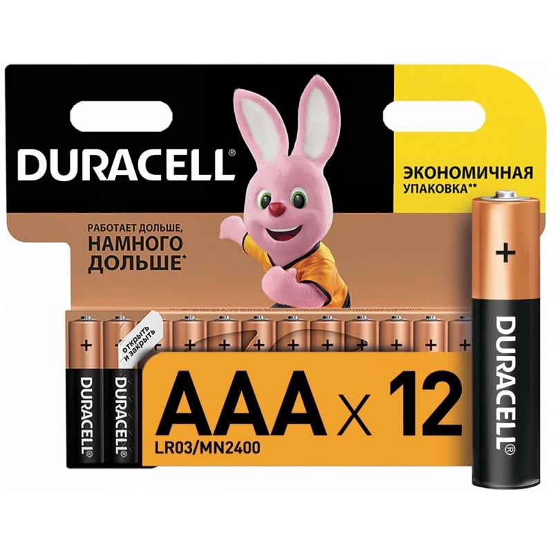 Батарейки мизинчиковые Duracell AAA (LR03) алкалиновые, 12 шт/уп.