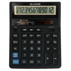 Калькулятор большой настольный 12-разрядный, SKAINER SK-777M, двойное питание, двойная память, 157x200x32 мм, черный