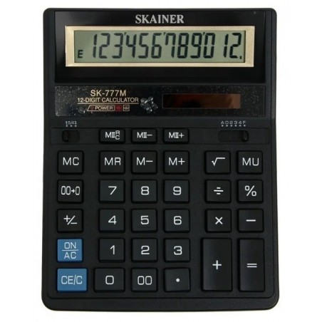 Калькулятор большой настольный 12-разрядный, SKAINER SK-777M, двойное питание, двойная память, 157x200x32 мм, черный