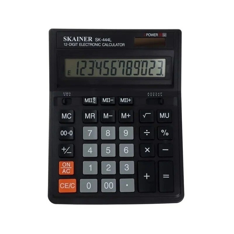 Калькулятор большой настольный 12-разрядный, SKAINER SK-444L, двойное питание, двойная память, 153 x 199 x 31 мм, черный
