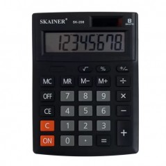 Калькулятор настольный малый 8-разрядный, SKAINER SK-208, двойное питание, 103 x 137 x 31 мм, черный