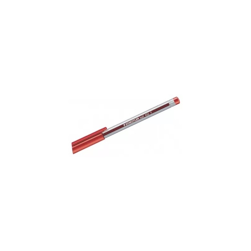 Ручка шарик. STAEDTLER "Ball, F" 0,3 мм, трехгранный прозрачный корпус, красная арт.432 F-2