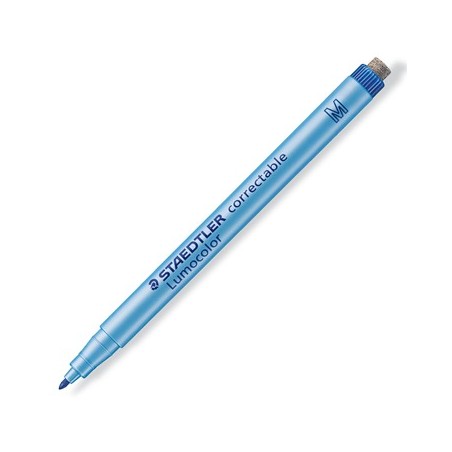 Маркер STAEDTLER "Lumocolor 305-M" стираемый с ластиком, д/гладких пов., круг., 1-2мм, синий