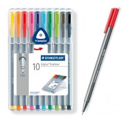 Ручки капиллярные STAEDTLER "Triplus 334" набор 10цв., трехгранные, толщ.0,3мм,в пластиковом футляре