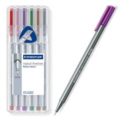 Ручки капиллярные STAEDTLER "Triplus 334" набор 6цв. натуральные, трехгр., толщ.0,3мм, в пл.футляре