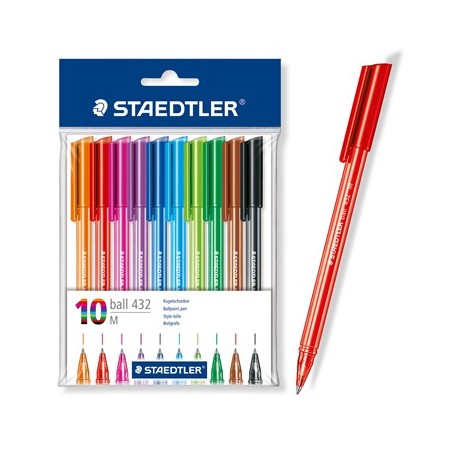 Ручки шарик. STAEDTLER "423" набор 10цв. трехгранный, в цвет чернил, корпус