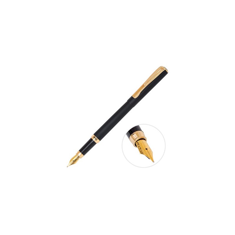 Ручка перьевая "Flair" GOLDEN EVE, черный метал. корпус, цв.чернил синий