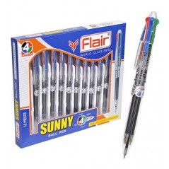 Ручка шарик. автомат."Flair" SUNNY, пластик, 0,7мм, 4-х цветная: синий, черный, зеленый, красный