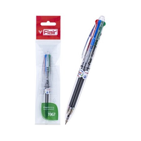 Ручка шарик. автомат."Flair" SUNNY, пластик, 0,7мм, 4-х цв:синий,черный,зеленый,красный, в блистере