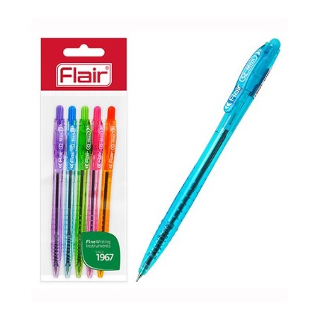 Ручка шарик.автомат. "Flair" Q-MAX NEON, пластик, синяя