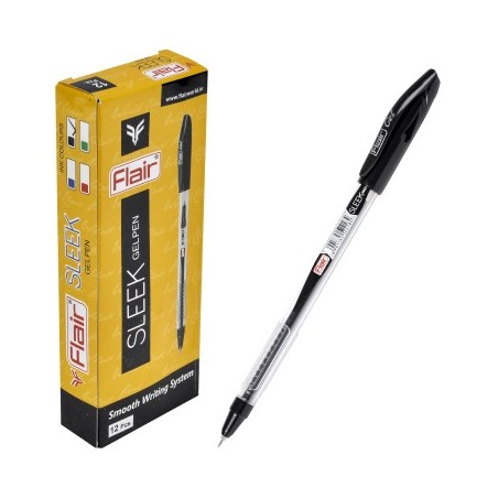 Ручка гелевая "Flair" SLEEK пластик, прозрачный корпус, 0,5мм, черная