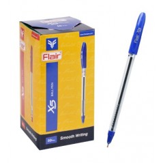 Ручка шарик. "Flair" X-5, синяя, 0,7 мм,  прозрачный пластиковый корпус, колпачок-цвет чернил