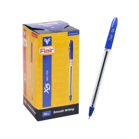 Ручка шарик. "Flair" X-5, синяя, 0,7 мм,  прозрачный пластиковый корпус, колпачок-цвет чернил