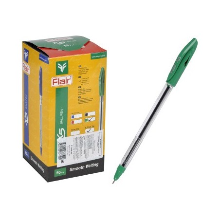 Ручка шарик. "Flair" X-5, зеленая, 0,7мм, прозрачный пластиковый корпус, колпачок-цвет чернил