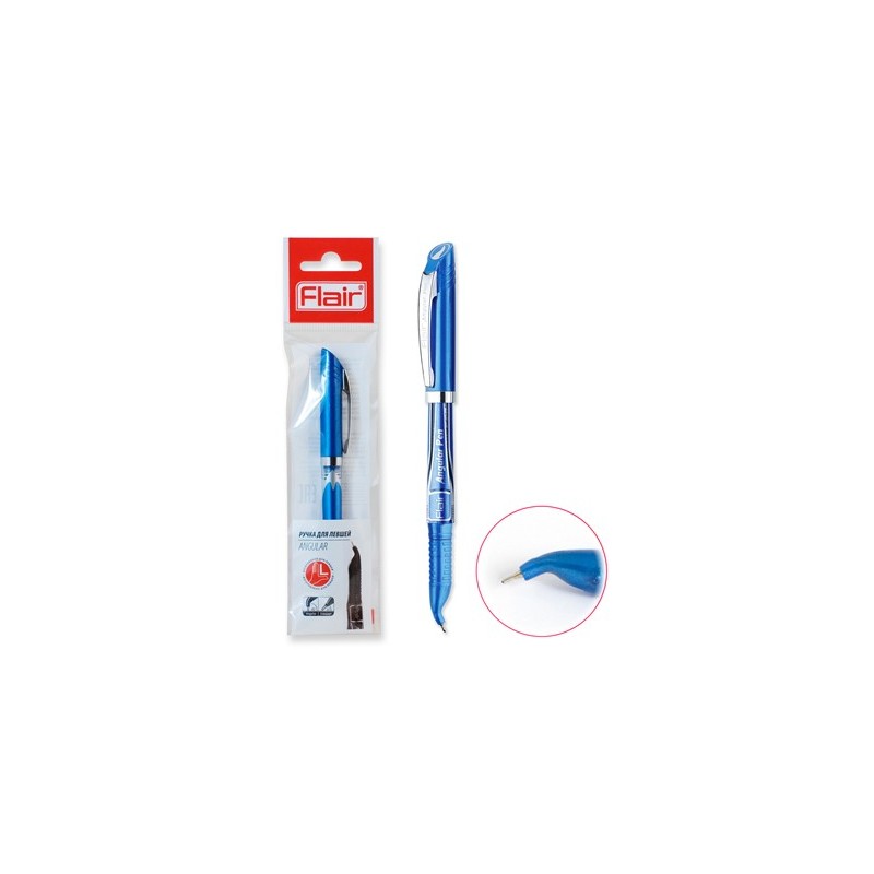 Ручка шарик. "Flair" ANGULAR для левшей, пластик, синяя, в блистере, 0,6мм, колпачок - цвет чернил