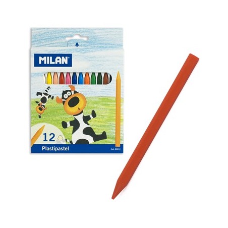 Мелки цветные MILAN "Plastipastel" 12 цв, трехгранные 12х0,8 см