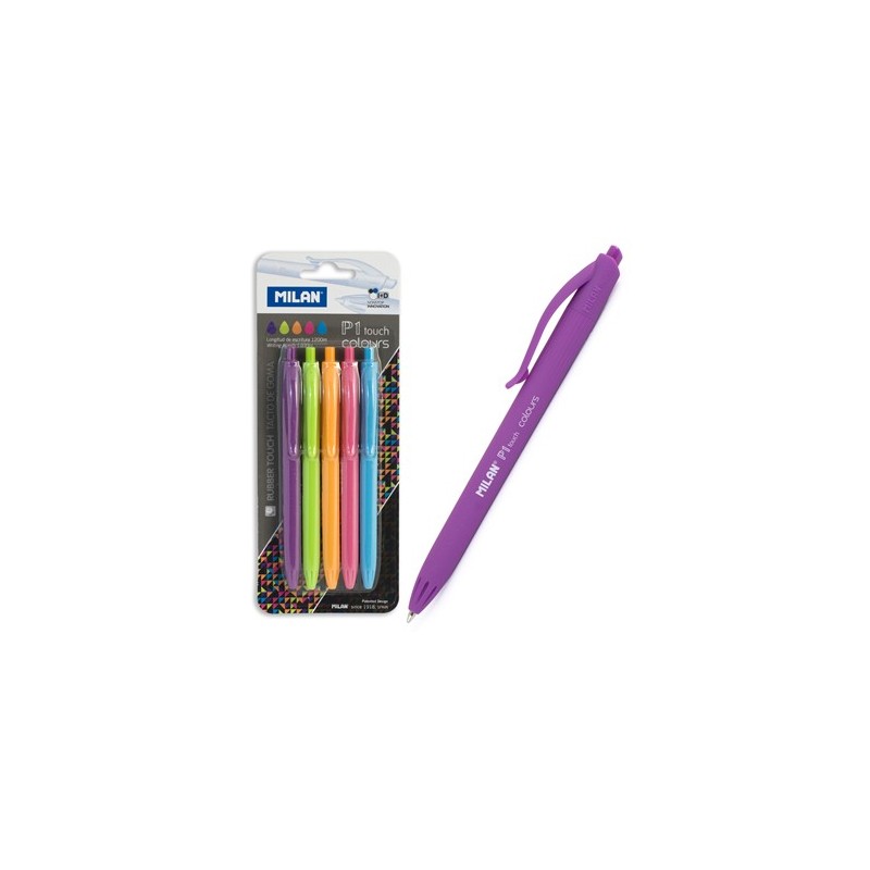 Ручки шарик. автом. MILAN "P1 touch colours" набор 5цв.: роз., фиол.,гол.,зел., оранж., блистер