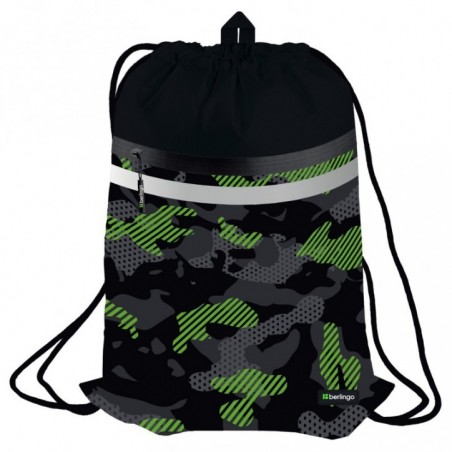 Мешок для обуви 1 отделение Berlingo "Black and green", 340*460мм, вентиляционная сеточка, светоотражающая лента, карман