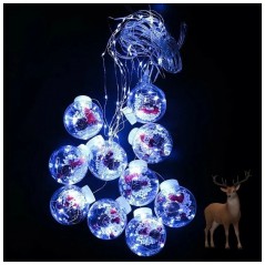 Светодиодная интерьерная новогодняя гирлянда Новогодние шары с Дедом Морозом, 10 ламп, 3 м. синее свечение, холодный свет