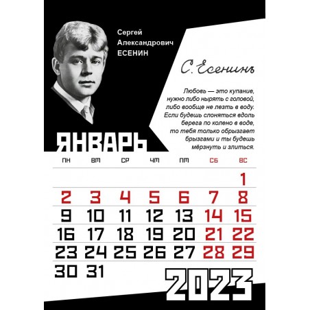 Календарь настенно-отрывной, перекидной на ригеле 2023 год Наше Всё. Цитаты. Есенин, Лермонтов, Пушкин.
