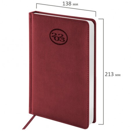 Ежедневник датированный 2023, BRAUBERG "Favorite", под кожу, бордовый А5 138x213 мм